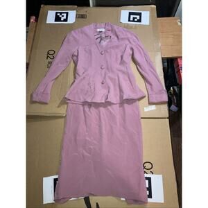 Misho Silk Skirt Suit Set Size 6, Soft Rose Pink,‎ Toggle Button, S1138, Blazer